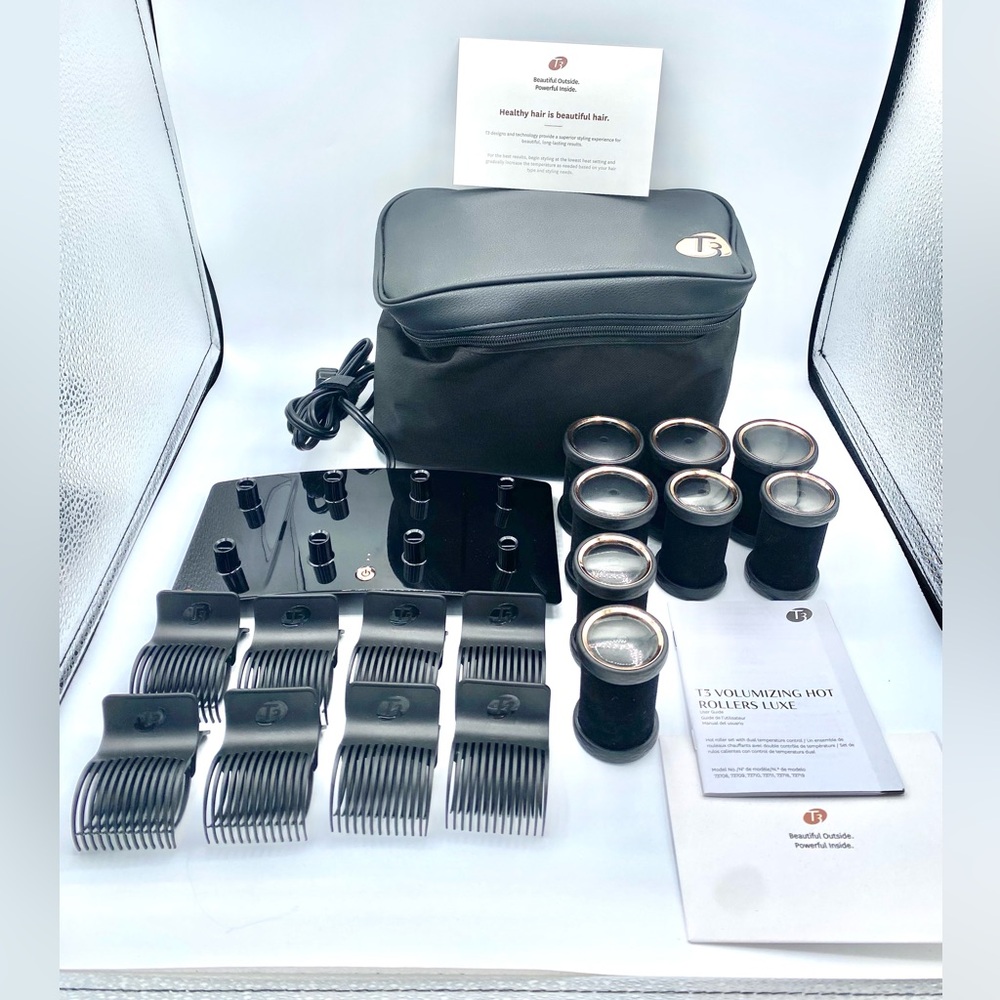 T3 Micro Volumizing Hot Rollers Luxe Premium Curler Set 73709 10 Count Clips Bag